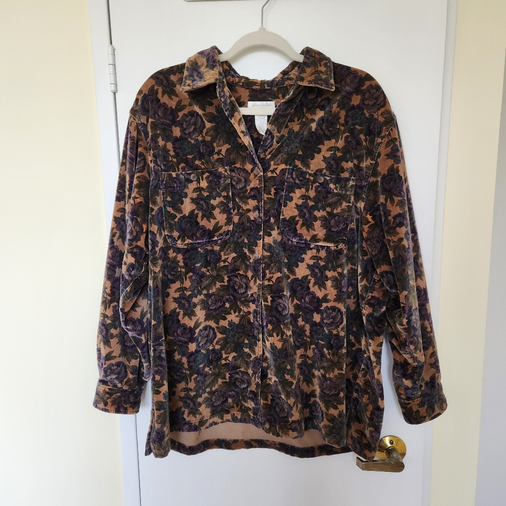 Vintage Jones New York Fall Floral Velvet Button Up Shacket